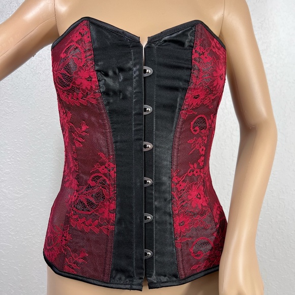 Adore Me Red Lace Overlay Black, Corset, Adjustable Y2K Goth Grunge Fairy - Picture 1 of 5